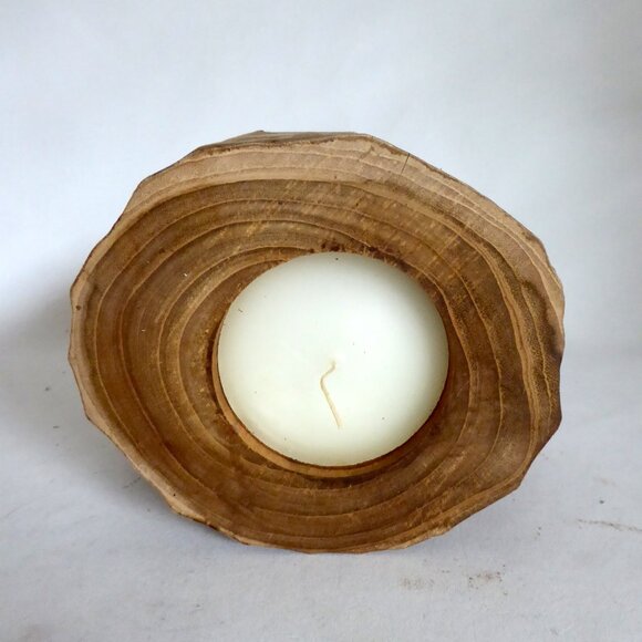 NEW 4.25” x 6" BARKLESS TREE SOLID WOOD LOG RUSTIC CABIN CANDLE HOLDERS - Picture 6 of 8